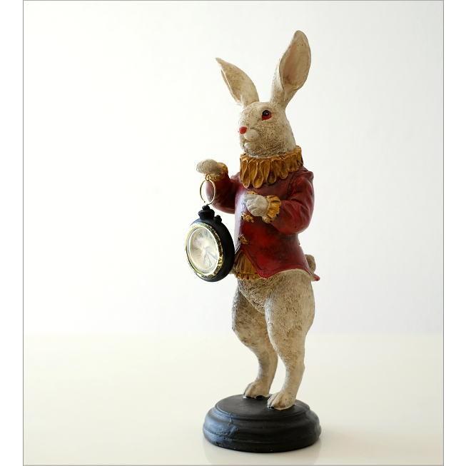 うさぎ ウサギ 置物 オブジェ 置時計 置き時計 卓上 時計 スタンド