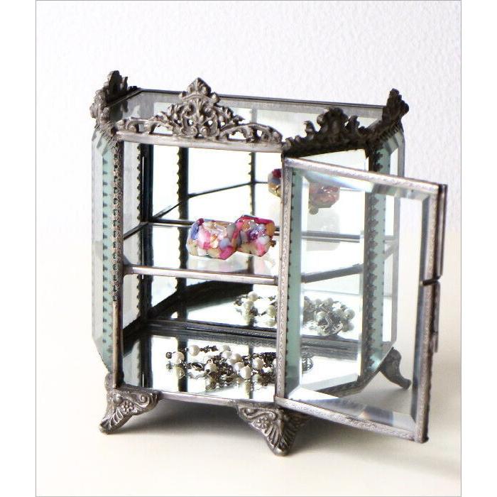 ガラスコレクションケース　真鍮　アンティーク　昭和レトロ　飾り棚 ガラスケース 真鍮 アンティーク 扉付き 小物収納ケース ミラー 透明