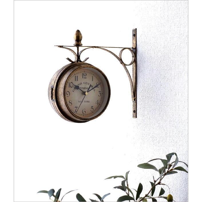 両面時計 おしゃれ 掛け時計 壁掛け時計 アイアン アンティーク調