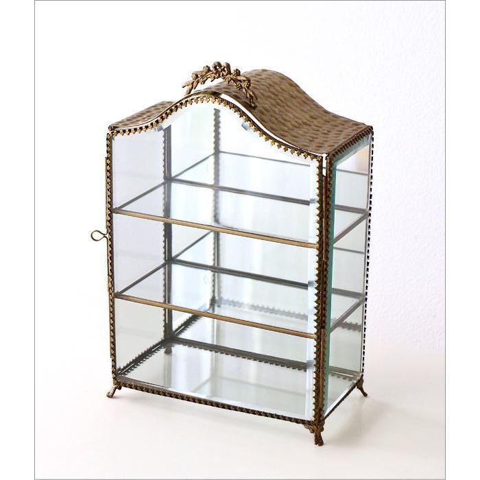 【条件付き値引あり】アンティーク ガラスケース ショーケース アクセサリーケース ガラスケース 真鍮 ショーケース 3段 アンティーク コレクション