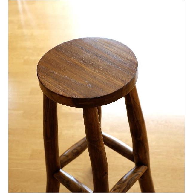 スツール 木製 丸椅子 おしゃれ 無垢 天然木 ハイスツール カウンターチェア アジアン ナチュラル ウッド 高さ75cm チーク原木スツール L
