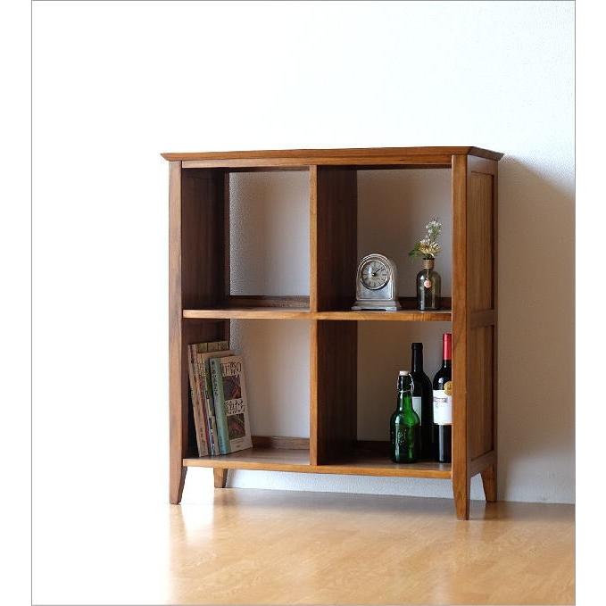 本棚 無垢 チーク材 オープンシェルフ 天然木 木製 オープンラック