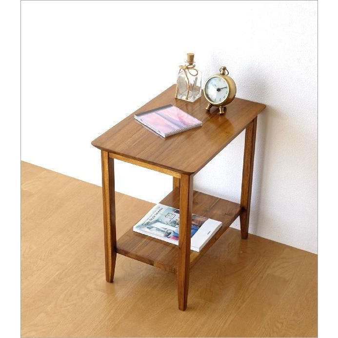 サイドテーブル おしゃれ 木製 棚付き 無垢材 天然木 コンパクト