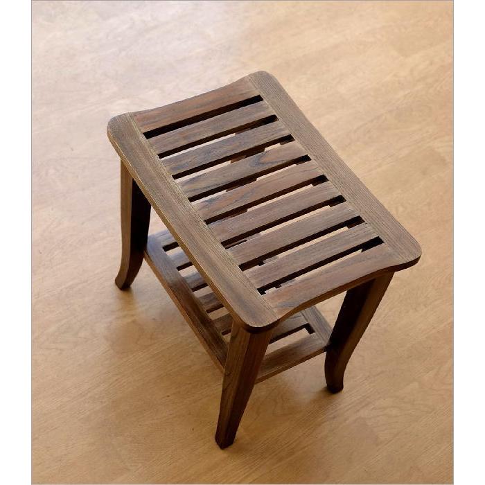スツール おしゃれ 一人掛け 一人用 天然木 無垢材 下棚付き