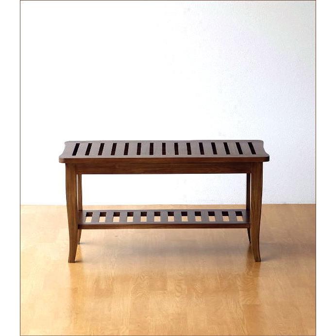 ベンチ おしゃれ 天然木 無垢材 下棚付き ウォルナット ウッド