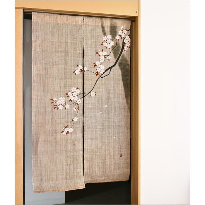 のれん 桜 麻 暖簾 手描き 間仕切り 目隠し 春 季節 桜柄 さくら 88