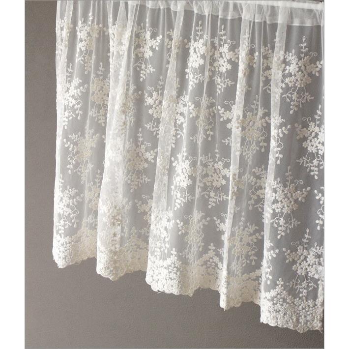 カフェカーテン レース おしゃれ 60cm丈 花柄 刺繍 トイレ 洗面所 キッチン 小窓用カーテン 出窓用カーテン かわいい 可愛い カフェカーテン シャロー60 Won3675 ギギリビング 通販 Yahoo ショッピング