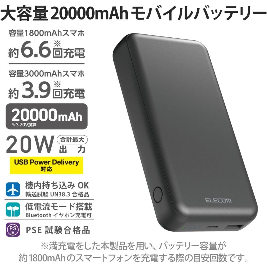 ELECOM（エレコム） モバイルバッテリー 20000mAh 大容量 ( USB PD対応