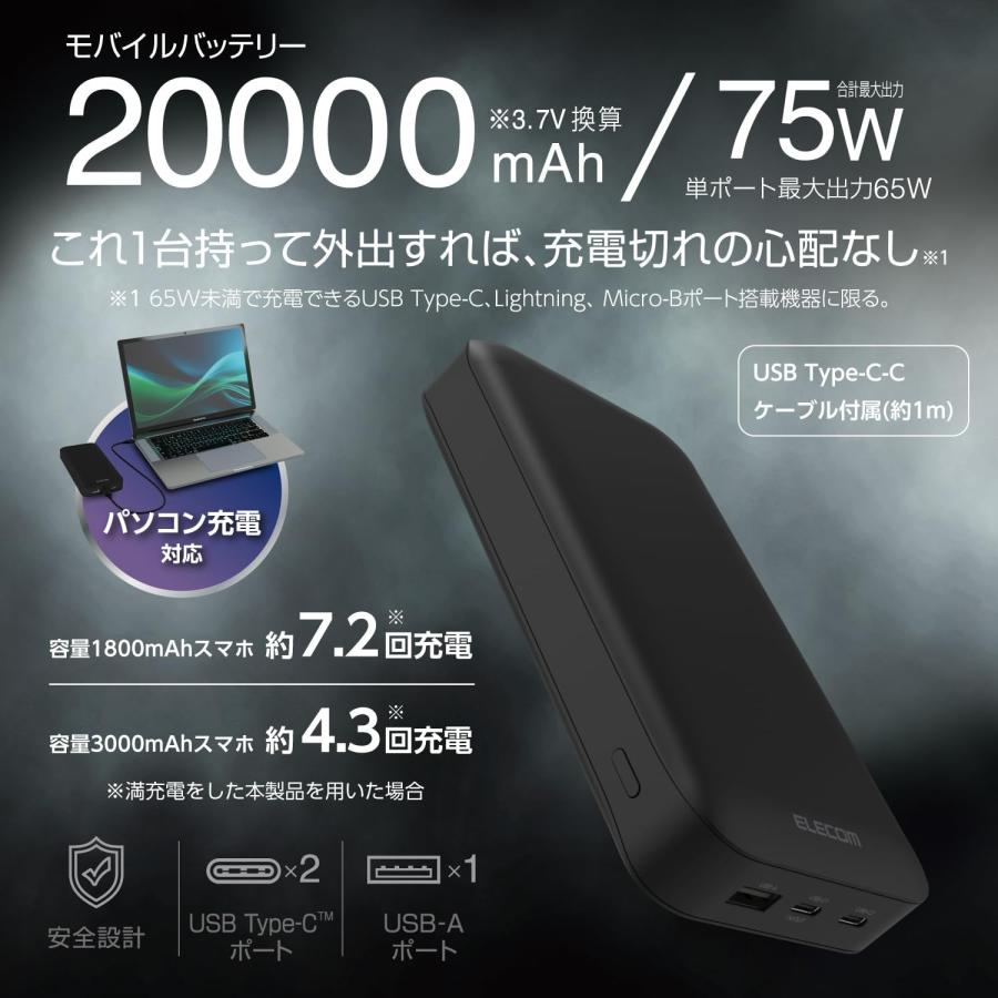 ELECOM（エレコム） モバイルバッテリー 20000mAh 合計75W / 65W (単