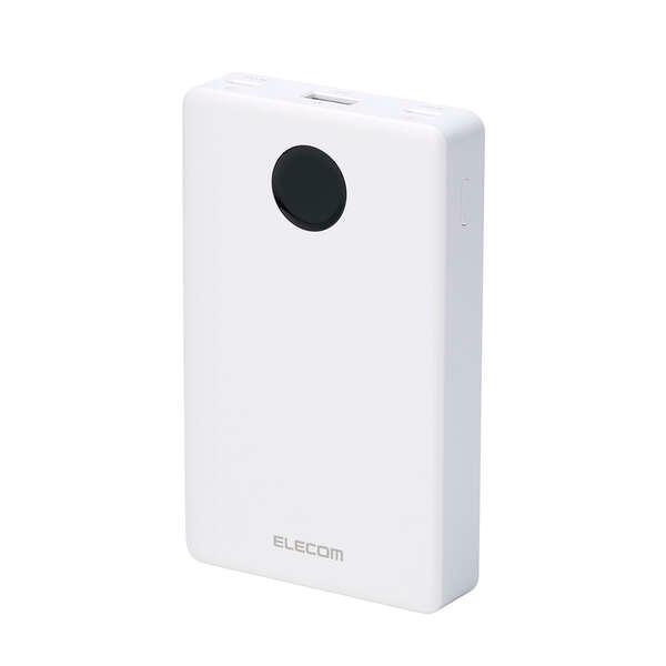 エレコム 半固体モバイルバッテリー 10000mAh 35W Type-C×2 USB-A モバイル バッテリー 半固体リチウム電池 残量表示 ホワイト DE-C86-10000WHの画像