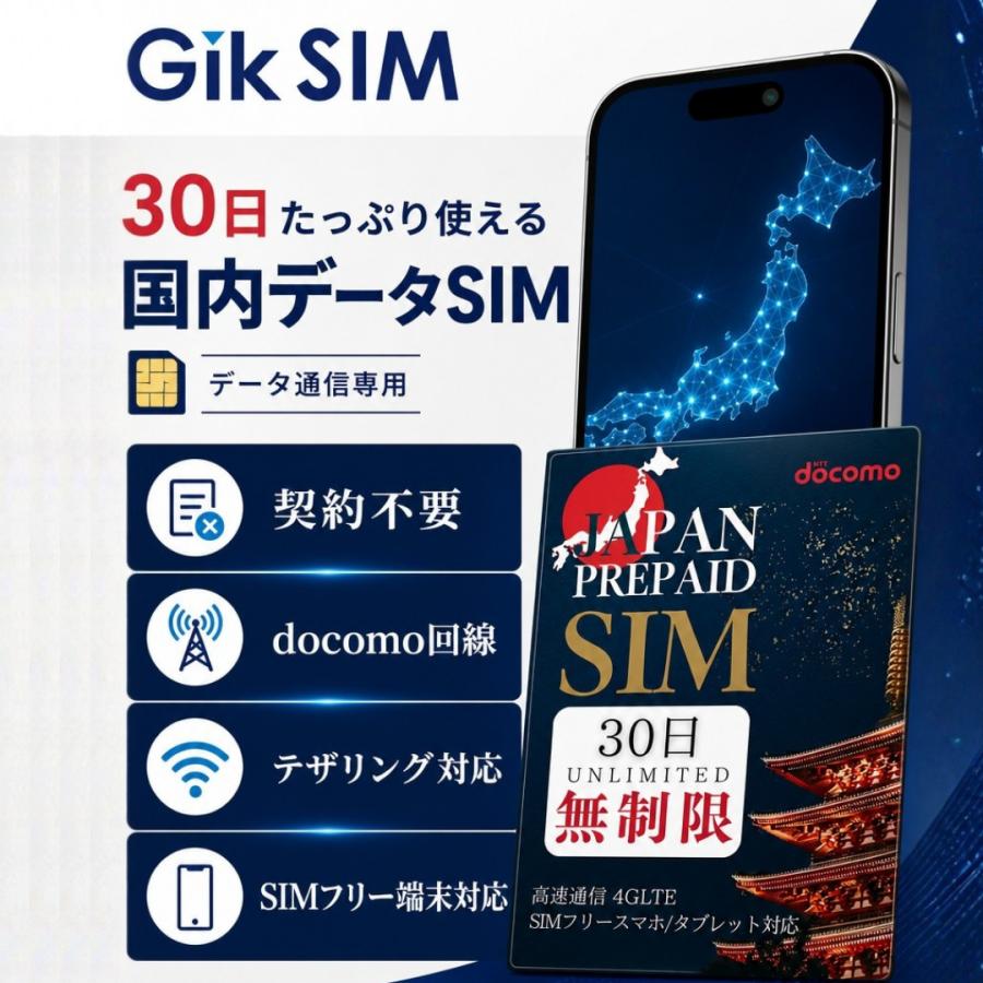 プリペイドsim ドコモ 無制限 30日 docomo 4G/LTE sim simカード