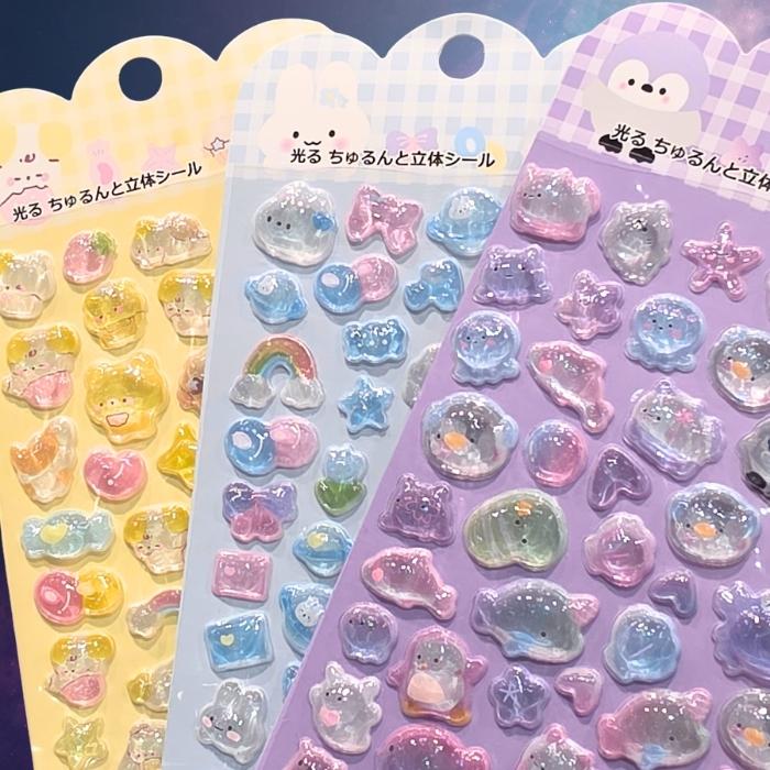 【在庫処分セール♪】立体アクリル空気夜光タイルジュエルシール 50枚セット ステキなシールを💓 コレクションにプラス➕ 光を吸収🌟暗闇で光る