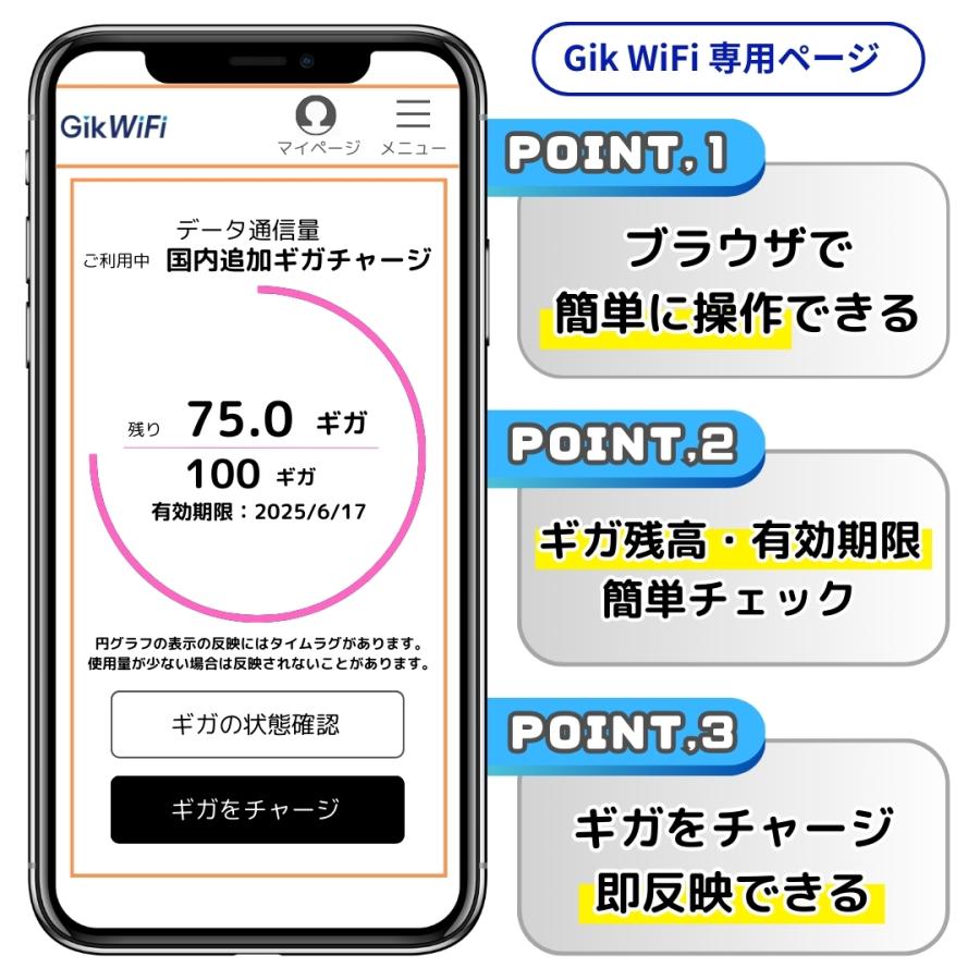 ポケットWiFi 30GB 365日 ギガ付き セット ルーター モバイルルーター 1年間 簡単チャージ 電源入れてすぐ使える 契約不要 月額費用無し SIM不要 端末買い切り_6