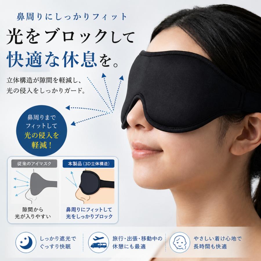 アイマスク 3D立体 睡眠 遮光 低反発 軽量 安眠グッズ 睡眠用 旅行