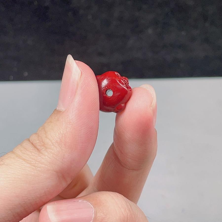 PROME 天然石 朱砂 辰砂・練りシナバー 彫刻ビーズ 【布袋様】14mm