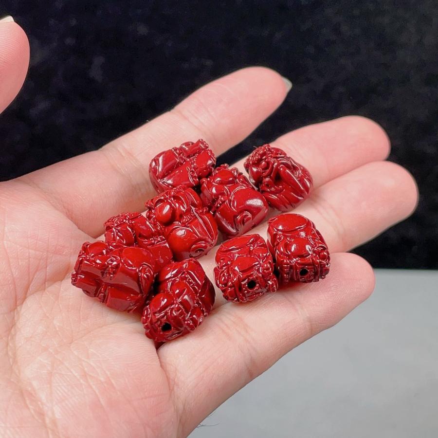 PROME 天然石 朱砂 辰砂・シナバー 彫刻ビーズ 【貔貅】15*12mm 穴あり