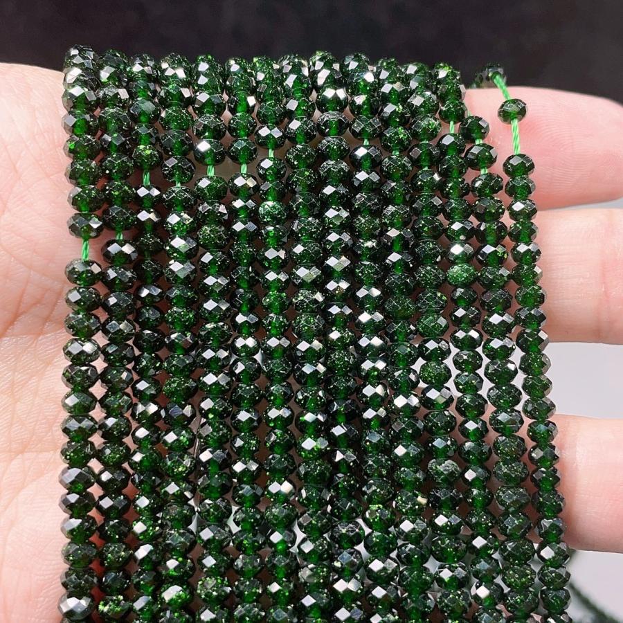 PROME 天然石 グリーンサンストーン (人工石) ソロバンカット 連材 NO