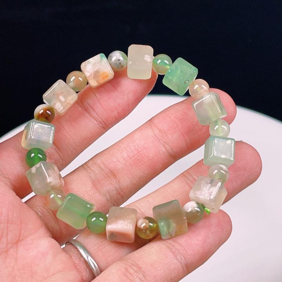 PROME 天然石 グリーン 桜瑪瑙 8-9mm ブレスレット NO.P1441 : 天然石