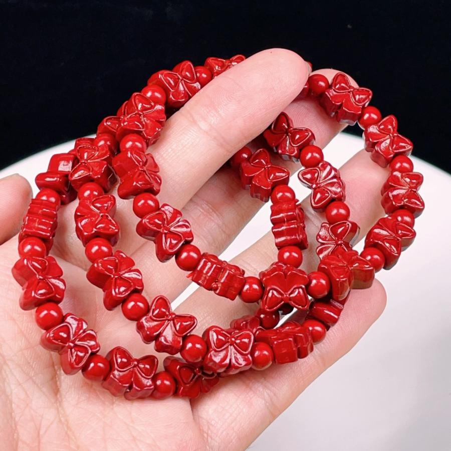 PROME 天然石 練りシナバー リボン結び 9-10mm ブレスレット NO.P1529  