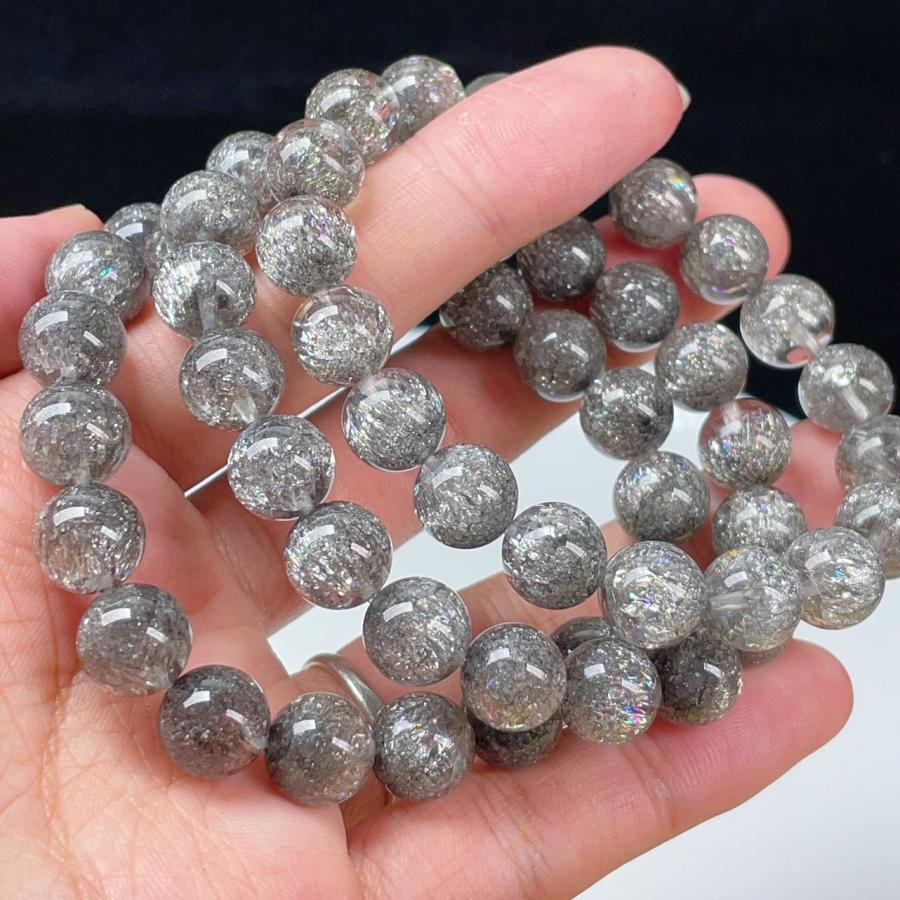 PROME 天然石 黒花火水晶 天然水晶 (人工花火) ブレスレット PROME 天然石 黒花火水晶 天然水晶 (人工花火) ブレスレット