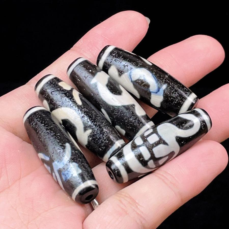 天然瑪瑙 本物 チベット産 三色線天珠 ミックス001 【公式通販】