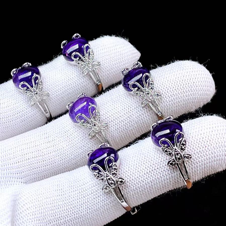 PROME 天然石 特別仕様品・アメジスト・白銅指輪・フリーサイズ・P7244