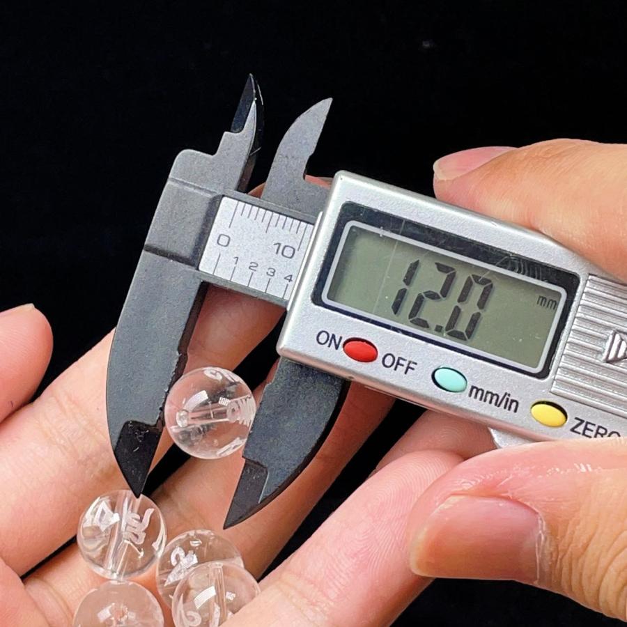 PROME 天然石 水晶 六字大明呪 （仏教の陀羅尼）12mm 手彫り 貫通孔