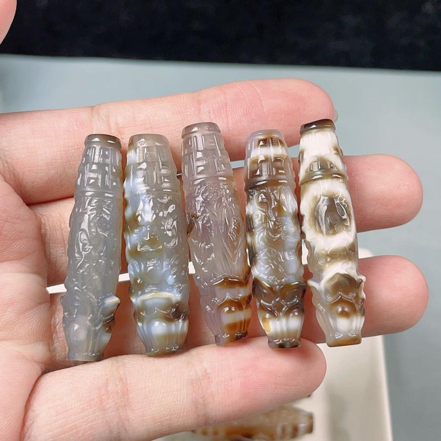 09】.貫通孔 天然石 カルセドニー 天珠 彫刻パーツ : 天然石工場直売店