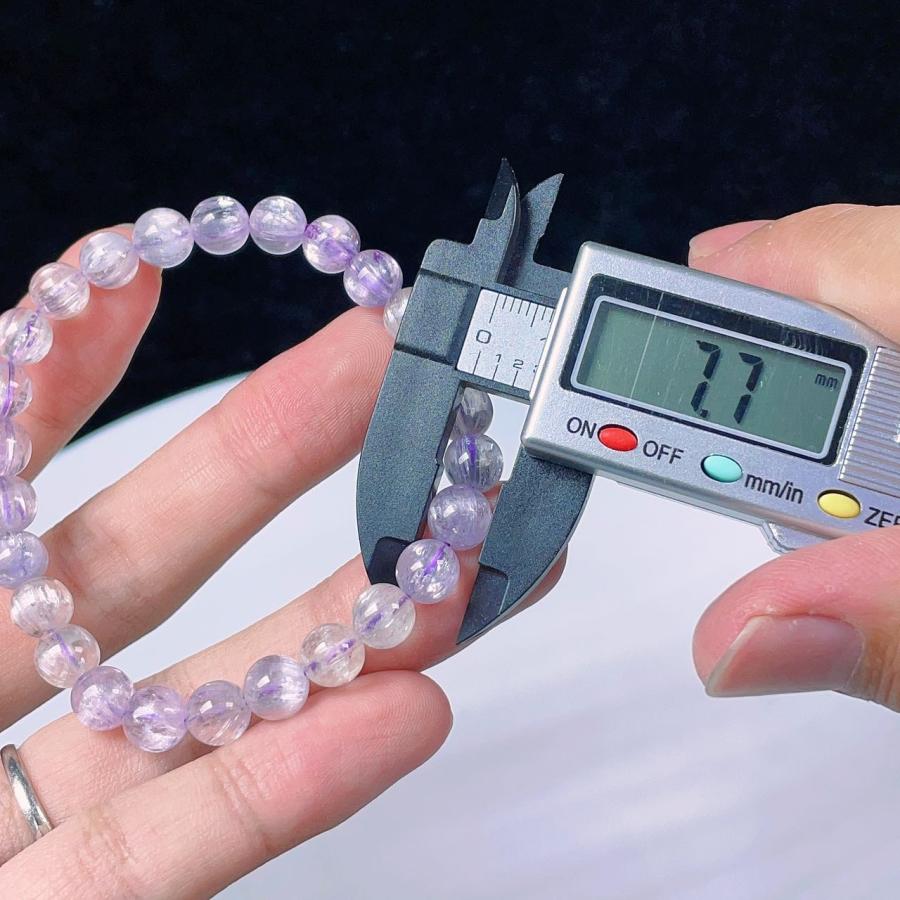 一点物：天然石ブレスレット PROME 天然石 一点物 （鑑別書付き）クンツァイト 7.7mm±0.3mm
