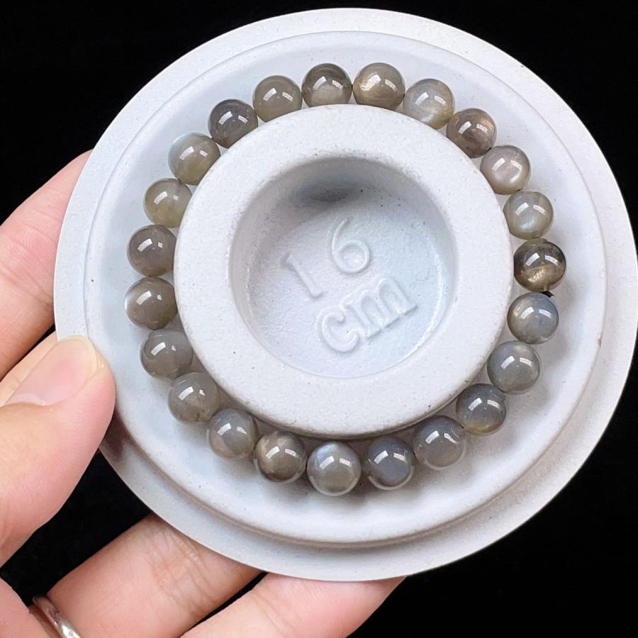 ブラックサンストーン入り長石ブレスレット15センチきつめ 12.5mm 天然