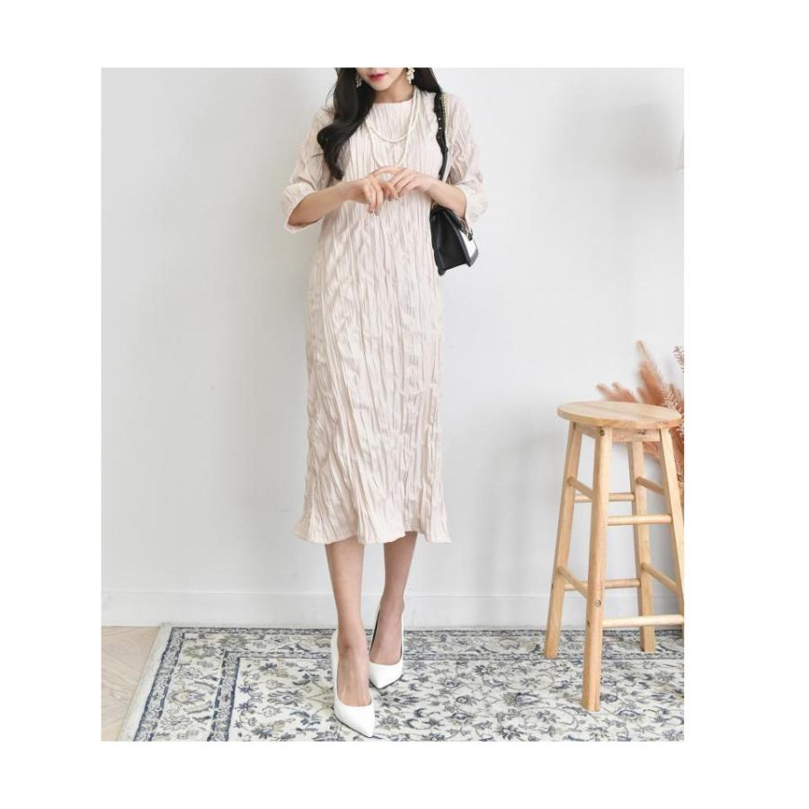 ワンピース レディース リンクルプリーツ 五部袖ワンピース ウエストリボンセット 七分袖 大人可愛い カジュアル 無地 お呼ばれ 2381 Cr Fu ジーナ ジュエリー 通販 Yahoo ショッピング