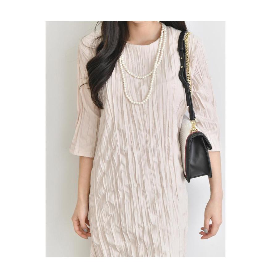 ワンピース レディース リンクルプリーツ 五部袖ワンピース ウエストリボンセット 七分袖 大人可愛い カジュアル 無地 お呼ばれ 2381 Cr Fu ジーナ ジュエリー 通販 Yahoo ショッピング