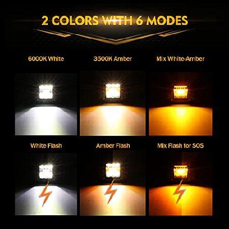 安心してお買い求めい Auxbeam Flush Mount LED Pods， 5Inch Amber White Strobe Pod Lights 72W Side Shooter Yellow Fog Light， 6 Modes Driving Off Road Light Bar with Memory Fu