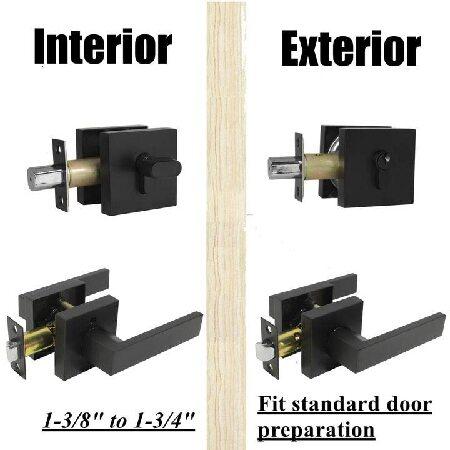 Probrico　Keyed　Alike　Passage　Handleset　Lever　with　Cylinder　Lock　Heavy　Deadbolt　Duty　Keys　Door　Single　Same　f　Square　Combo　with　in　Knobs　Black,　Set　Pack