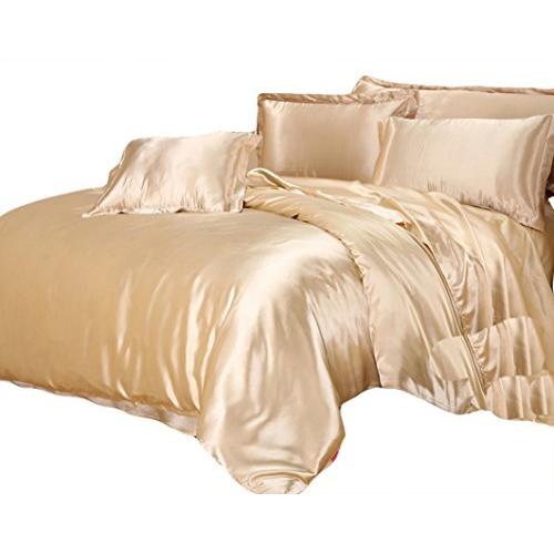 布団カバークイーン4点セット シルクと大豆タンパク繊維 (掛けカバー・ボックスシーツ・ピロケース)北欧デザ