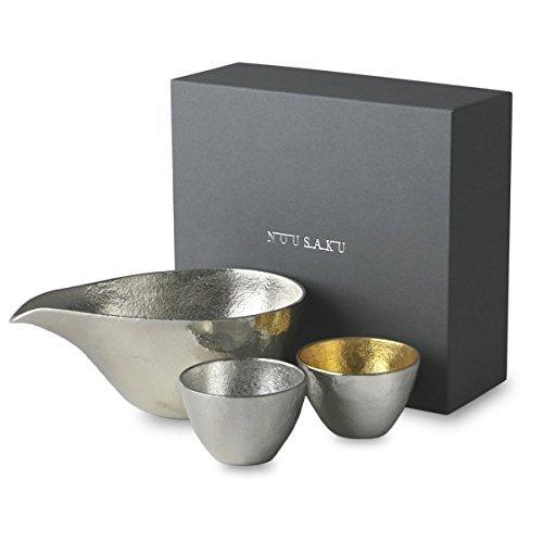 能作 酒器セット ぐい呑み錫・金箔2個 片口大錫