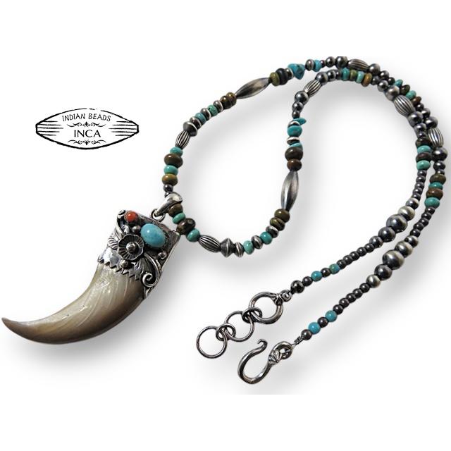 インディアンジュエリー ビーズ 熊爪 ベアクロー ネックレス ナバホ