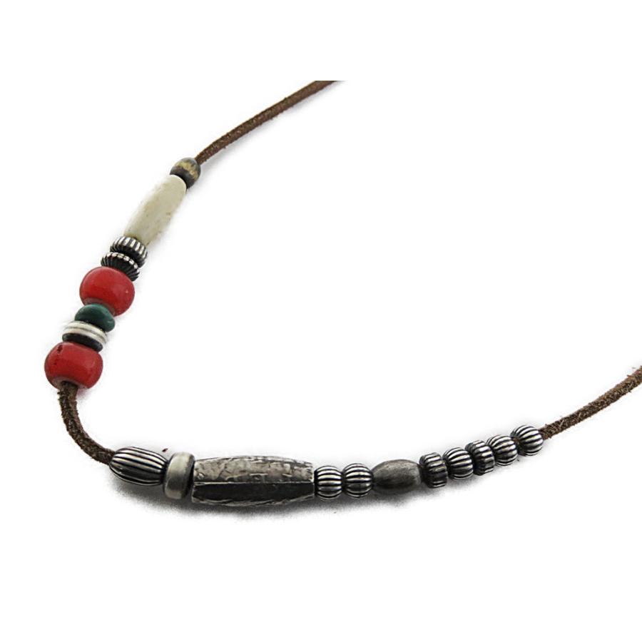 インディアンジュエリー ビーズネックレス 牛骨 革ひも スエード（合成