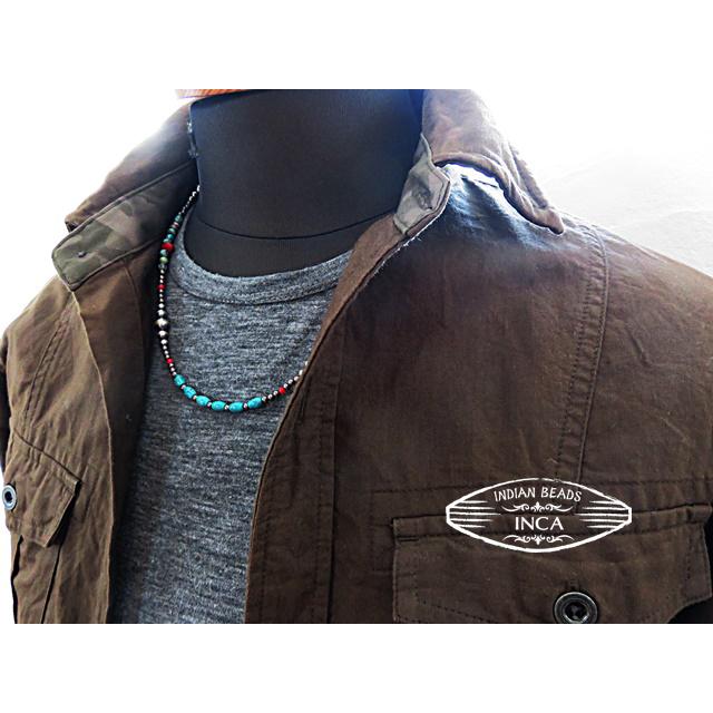 インディアンジュエリーナバホパール ハンドメイドビーズ シルバー925 ターコイズ コーラルビーズチェーン ネイティブ |  | 08