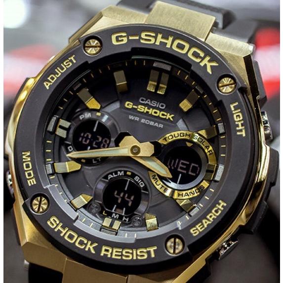 腕時計 メンズ Gショック 100型 ソーラー ケース幅50mm Gスチール ポリウレタンベルト ゴールド/ブラック色 G-SHOCK 111NGSTS100G1Aの画像