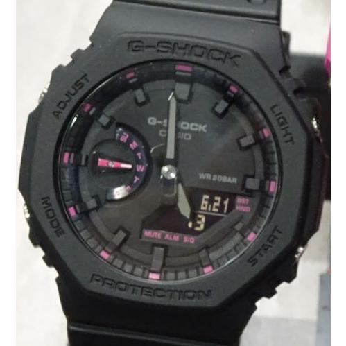 腕時計 メンズ Gショック 2100型 クォーツ ケース幅45mm 薄型・軽量 ポリウレタンベルト ブラック/ブラック×ピンク色 G-SHOCK 111QGA2100P1A｜ginlux-don｜03