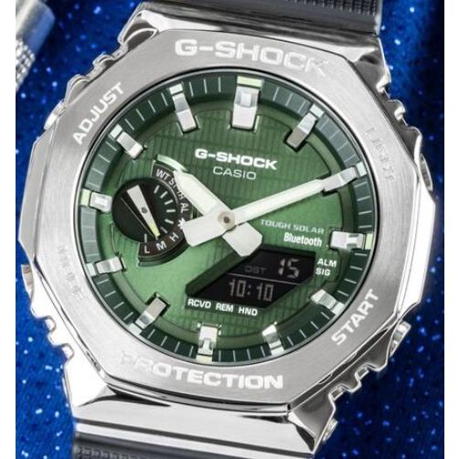 スマートウォッチ メンズ Gショック 2100型 ソーラー ケース幅45mm 薄型 ポリウレタンベルト シルバー/グリーン色 G-SHOCK 111QGBM2100A1A3_2