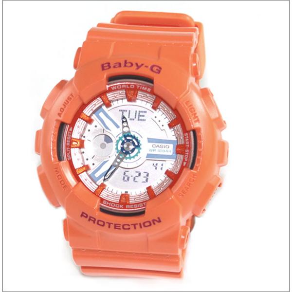 腕時計 レディース ベビーG 110型 クォーツ ケース幅45mm ポリウレタンベルト オレンジ/シルバー色 Baby-G 112QBA110SN4A