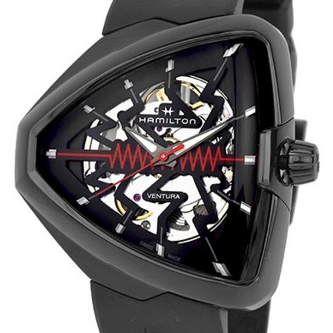 腕時計 メンズ ハミルトン オートマチック ケース幅40mm ベンチュラ エルヴィス80 ポリウレタンベルト ブラック/ブラック色 HAMILTON 161924535331｜ginlux-don｜03
