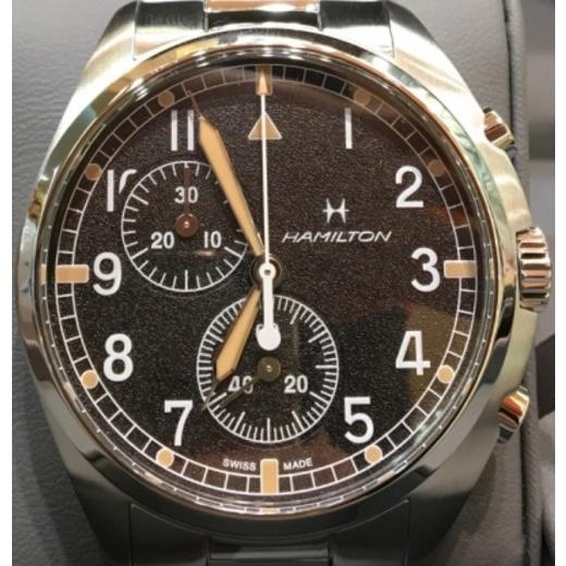 腕時計 メンズ ハミルトン クォーツ ケース幅45mm カーキ パイロットパイオニア クロノグラフ ステンレスベルト シルバー/ブラック色 HAMILTON 161976522131｜ginlux-don｜03