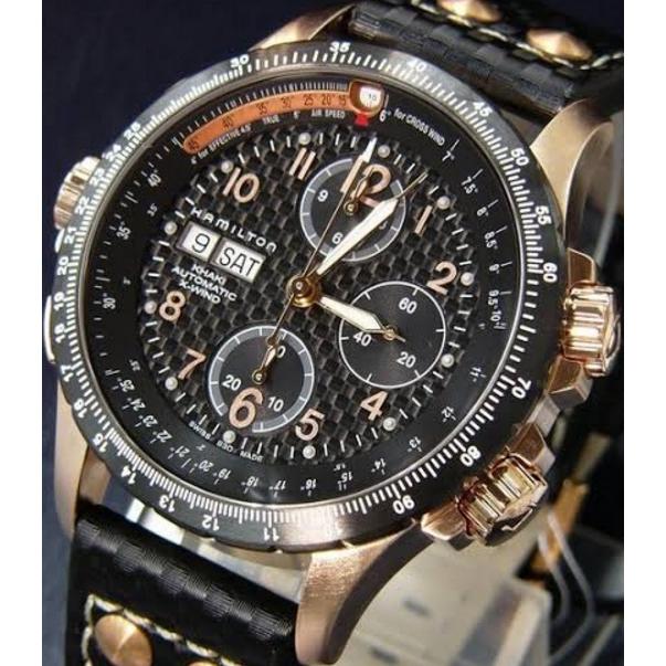 腕時計 メンズ ハミルトン オートマチック ケース幅45mm カーキ Xウィンド クロノグラフ 革ベルト ローズゴールド/ブラック/ブラック色 HAMILTON 161977696793｜ginlux-don｜03