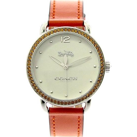 腕時計 レディース コーチ クォーツ ケース幅35mm デランシー 革ベルト シルバー/ホワイト/オレンジ色 COACH 1C8814502880