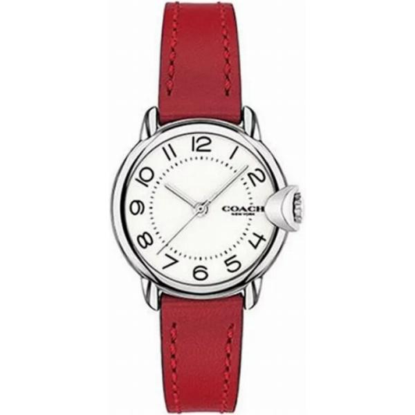 腕時計 レディース コーチ クォーツ ケース幅30mm アーデン 革ベルト シルバー/ホワイト/レッド色 COACH 1C8814503618