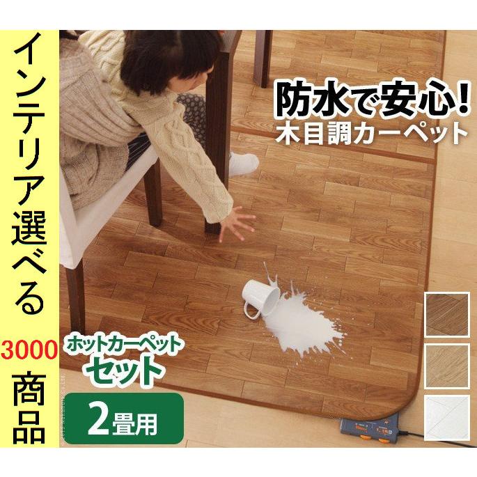 ホットカーペット+カバー 200×198×0.5cm 塩化ビニール 防水 フローリング柄 日本製 アルミ保温シート付き ブラウン・ナチュラル色 YNI5200002