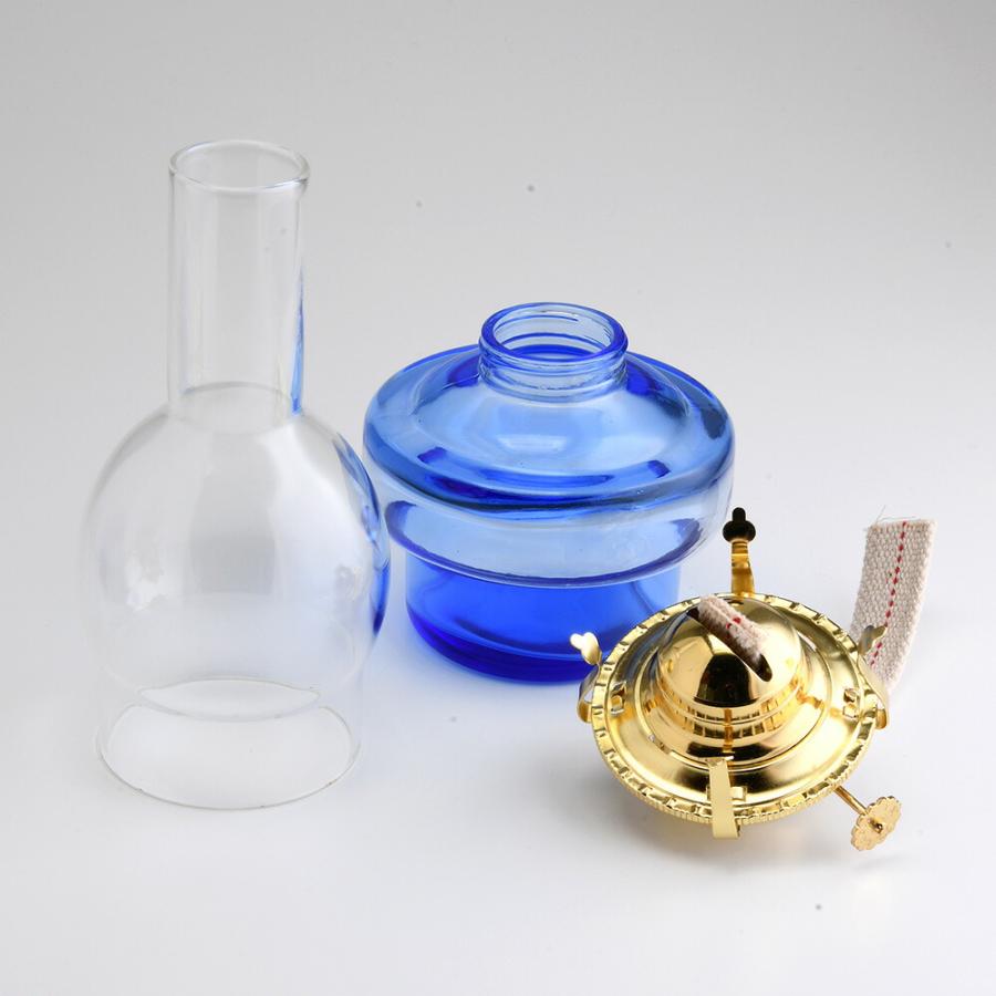 灯油 石油 ランプ テーブル オイルランプ 7分芯 (油壷 ブルー ゴールド